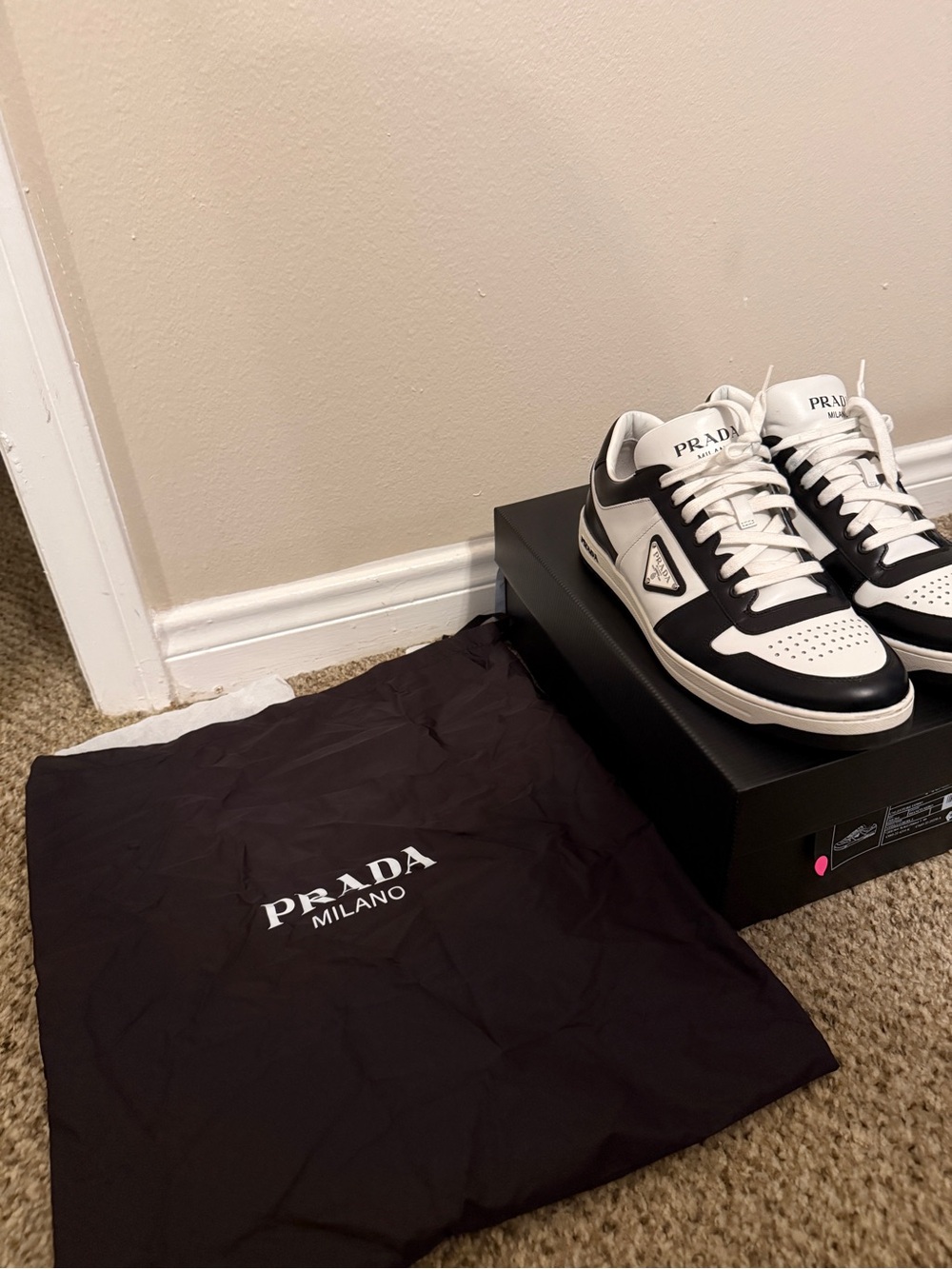 Prada Black and White Low-Top Leather Sneakers - Picture 10 of 11